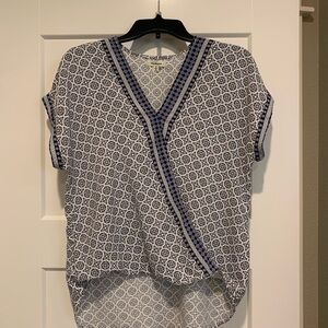 Max Studio High-Low Blue Patterned Blouse